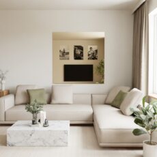 Maßgefertigter bronzefarbener Spiegel an der Wand in einem modernen Interieur|