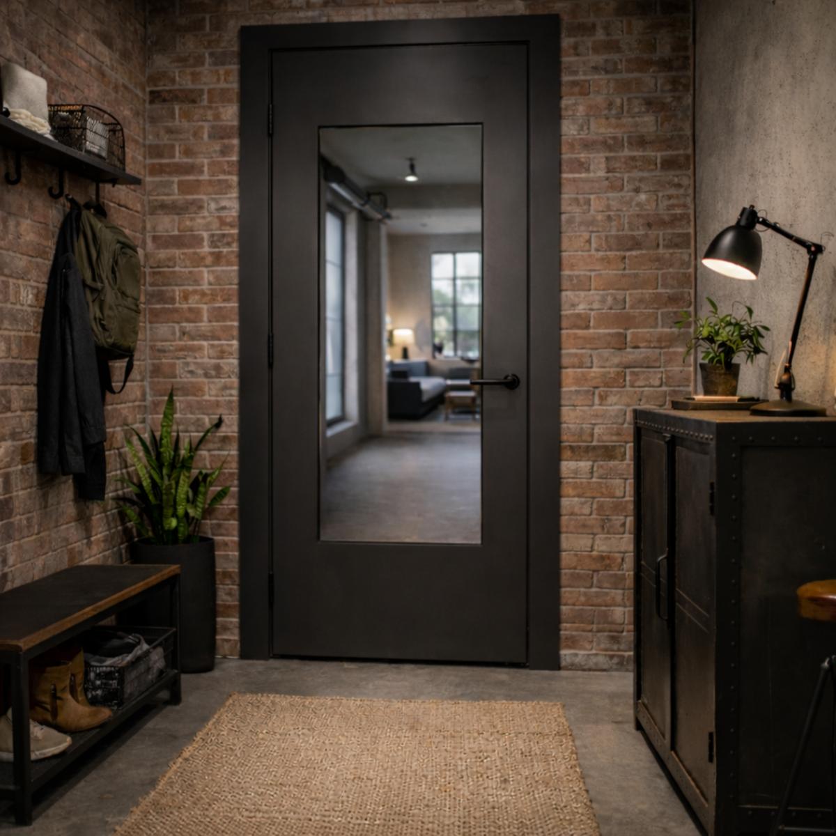 Designspiegel auf einer Tür, versilbert, klar