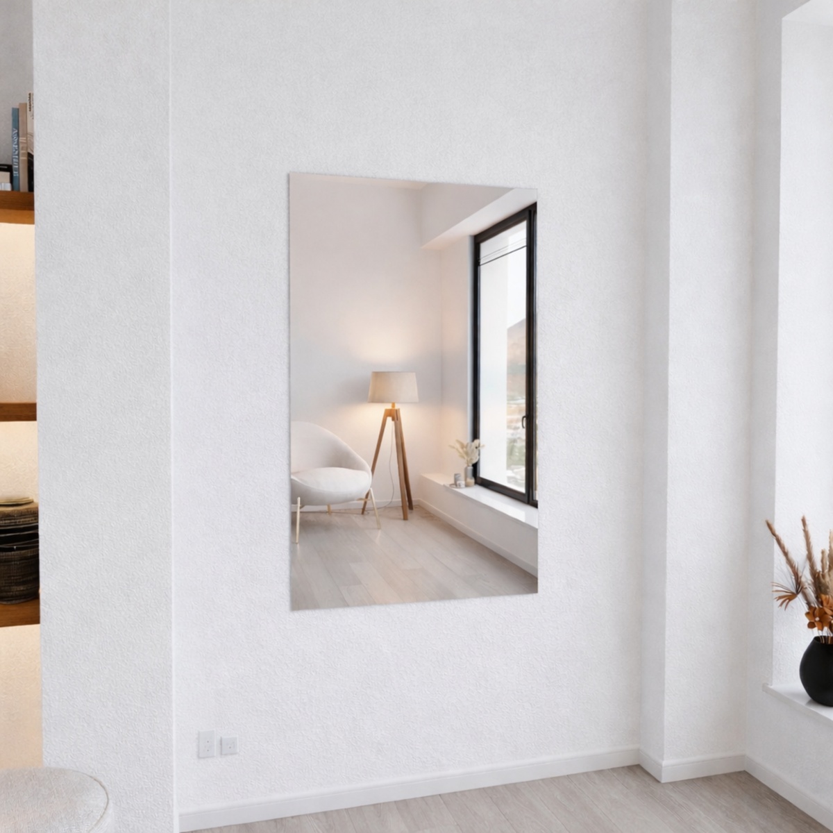 Rechteckiger Klebespiegel in einem Wohnzimmer