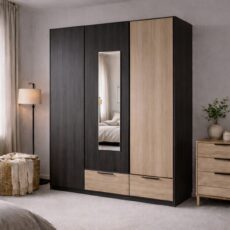 Kleiderschrank mit Spiegel in der Mitte in einem Schlafzimmer