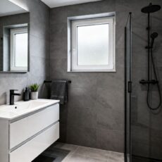 ESG Milchglas nach Maß in einem industriellen Badezimmer