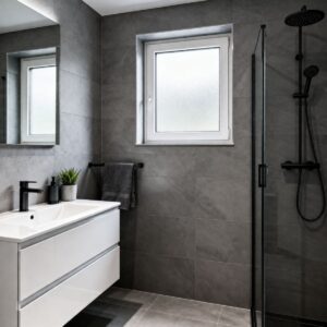 ESG Milchglas nach Maß in einem industriellen Badezimmer