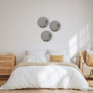 3 runde graue Schlafzimmerspiegel nach Maß