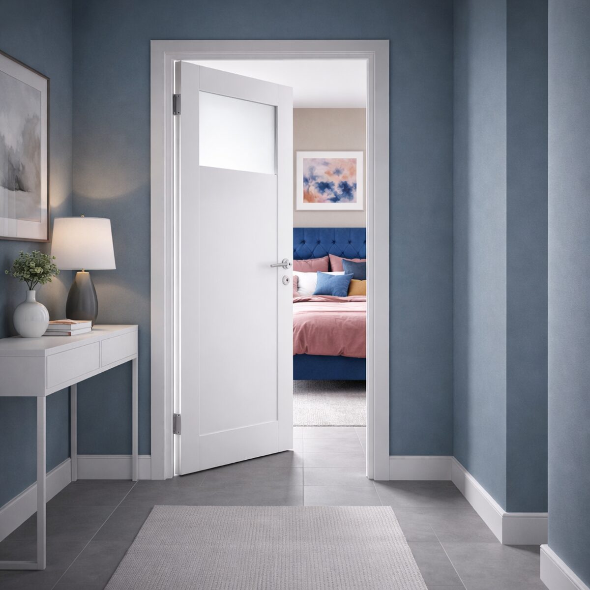 ESG-Satiniertglas in einer Schlafzimmertür