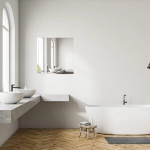 Maßgefertigter quadratischer versilberter Toilettenspiegel